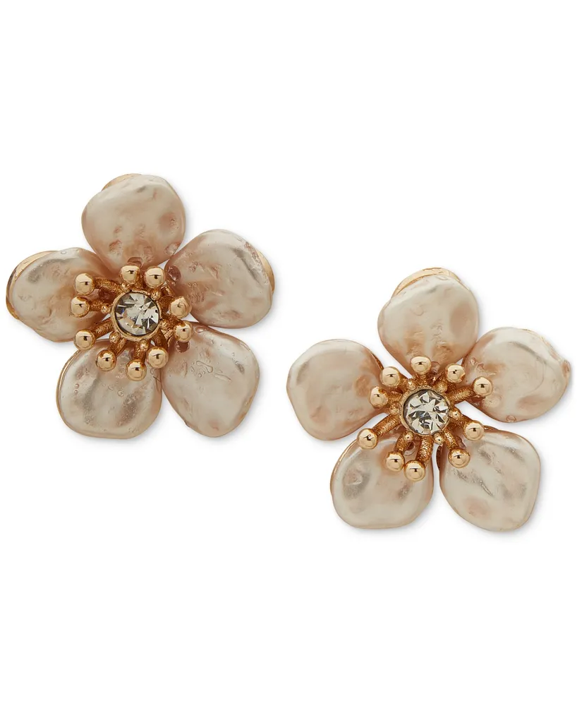 lonna & lilly Gold-Tone Pink Flower Stud Post Earrings