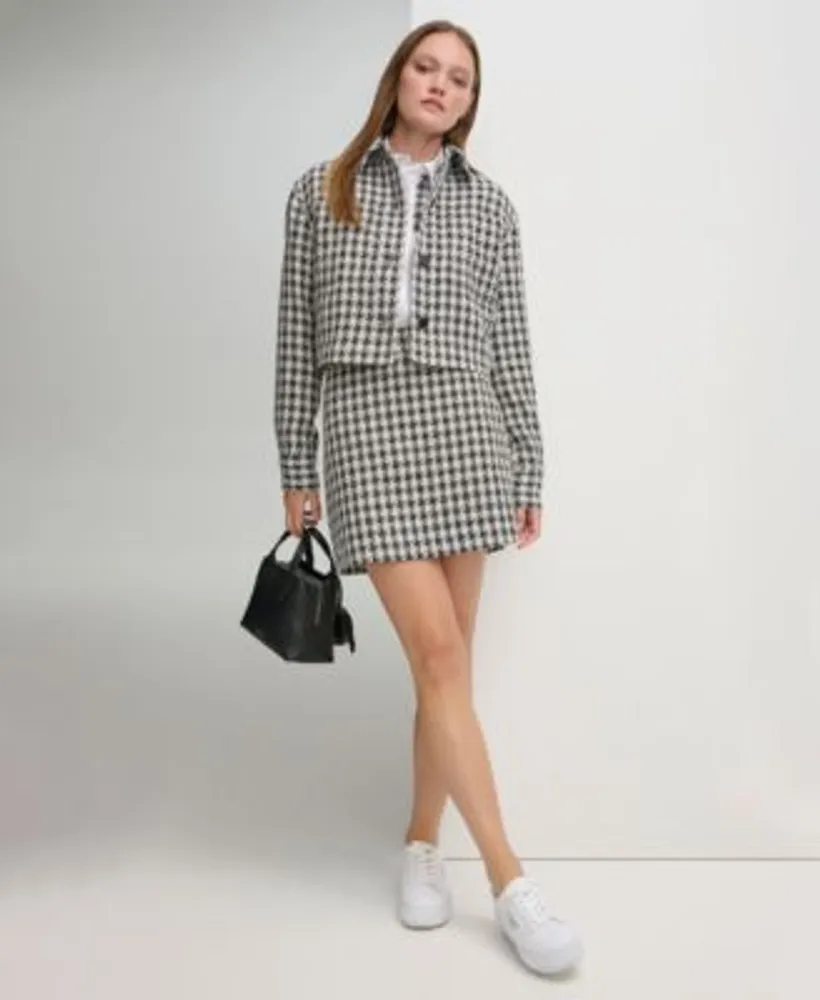 Calvin Klein Womens X Fit Tweed Detail Shirt Cropped Jacket Mini Skirt