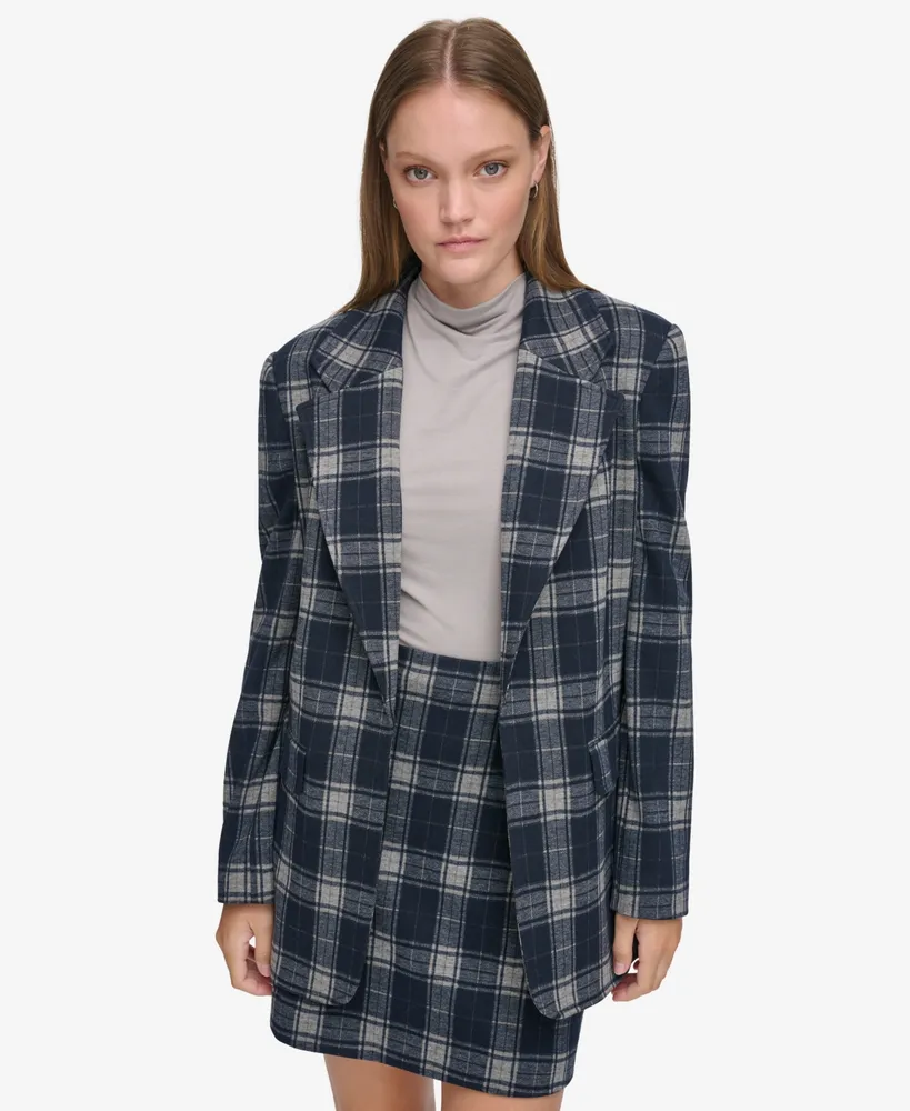 Plaid Single Button Blazer