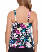 Swim Solutions Women's Printed Triple Tier Tankini Top, Created for Macy's