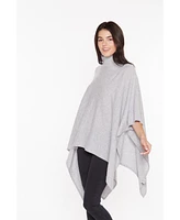 J Cashmere Women's 100% Pure Cashmere Turtle-Neck Asymmetric Poncho Sweater