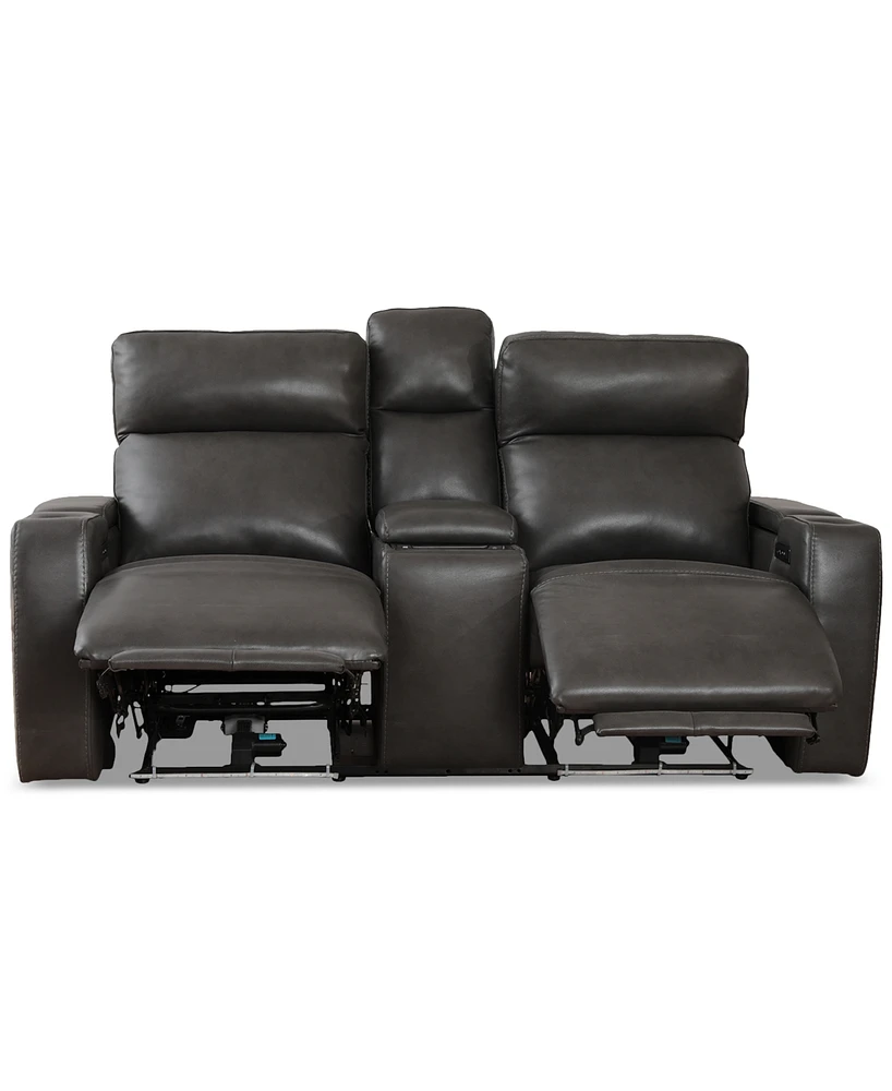 Greymel 74" Zero Gravity Leather Loveseat with Console and Power Headrests, Created for Macy's