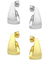 2-Pc. Set Graduated Small Hoop Earrings in Sterling Silver & 18k Gold-Plated Sterling Silver