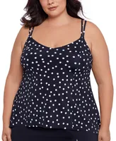 Swim Solutions Plus Polka-Dot High-Low Tankini Top, Created for Macy's