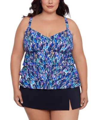 Swim Solutions Plus Size Printed Triple Tier Tankini Swim Skirt Created For Macys