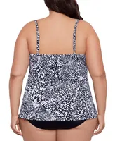 Swim Solutions Plus Size Printed Flyaway Fauxkini One Piece, Created for Macy's