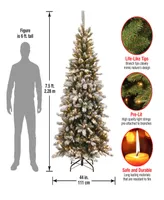 National Tree 7.5' Snowy Mountain Pine Slim Hinged Tree with 500 Clear Lights