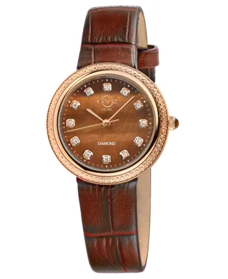 GV2 by Gevril Women's Arezzo Brown Leather Watch 33mm