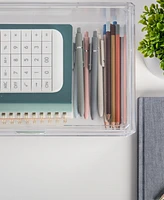 Martha Stewart Brody Plastic Stackable Office Desktop Organizer Box with Drawer, 12.75" x 7.75"
