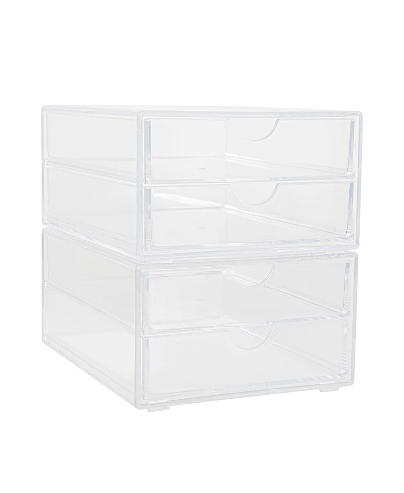 Martha Stewart Brody 2 Pack Plastic Stackable Office Desktop Organizer Boxes with 2 Drawers, 6" x 7.5"