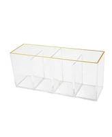 Martha Stewart Kerry Plastic 4 Compartment Pen Holder Office Desktop Organizer with Trim