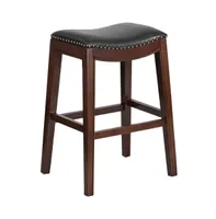 Abel 30'' Backless Saddle Style Barstool Traditional Wood Barstool With Nail Accent Trim