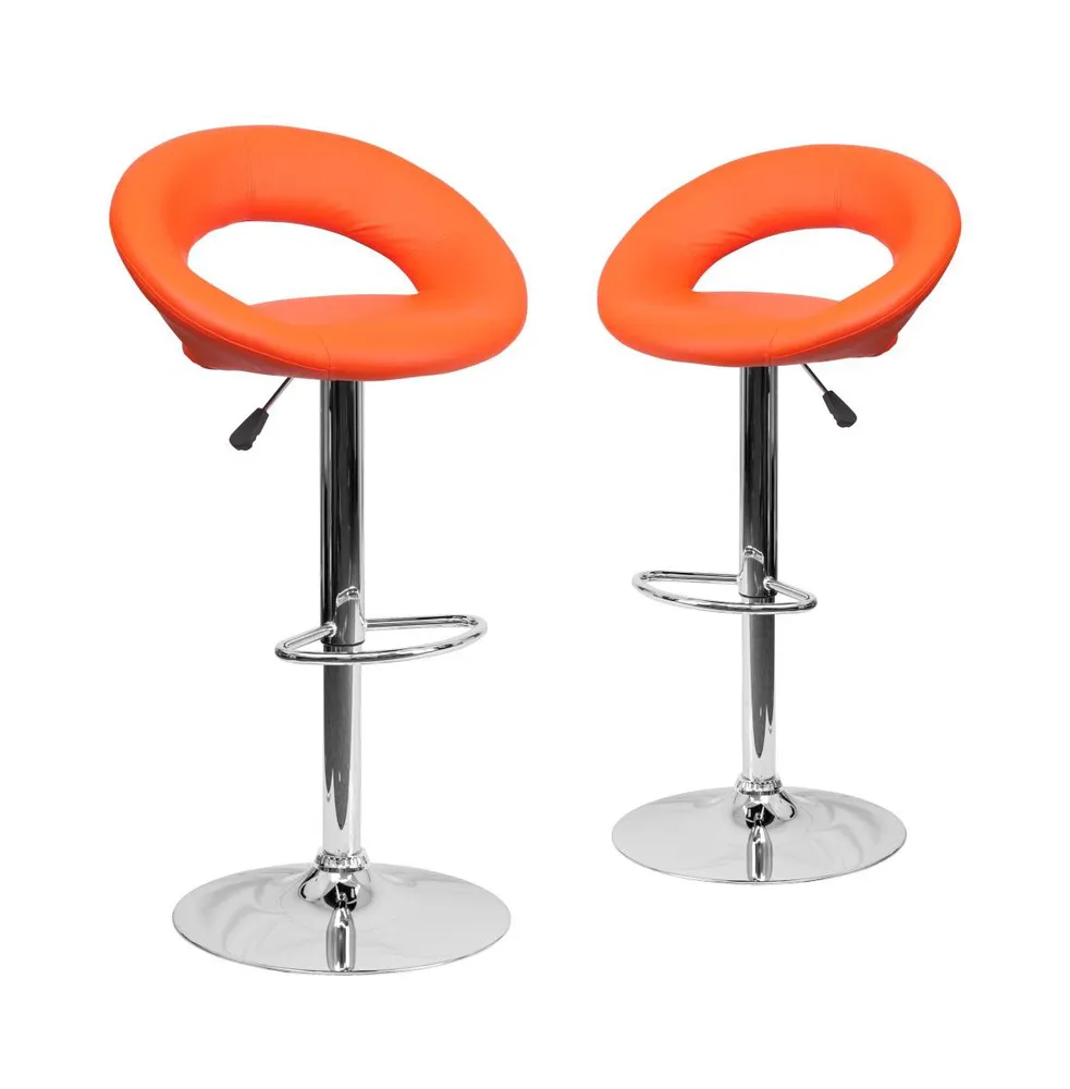 2 Pack Contemporary Vinyl Rounded Orbit-Style Back Adjustable Height Barstool With Chrome Base