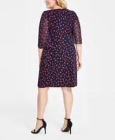 Connected Plus Size Chiffon Cape-Sleeve Sheath Dress