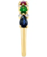 Effy Multi-Gemstone (1-3/8 ct. t.w.) & Diamond (1/8 ct. t.w.) Pear Ring in 14k Gold