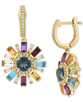 Effy Multi-Gemstone (3 ct. t.w.) & Diamond (3/8 ct. t.w.) Dangle Hoop Earrings in 14k Gold