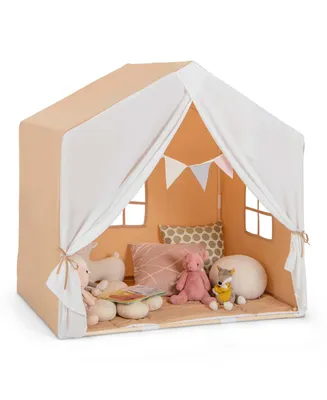 Kid's Play Tent Toddler Playhouse Castle Solid Wood Frame with Washable Mat