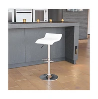 Solid Wave Seat Vinyl Adjustable Height Barstool With Chrome Base