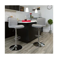 2 Pack Contemporary Vinyl Adjustable Height Barstool With Rolled Seat And Chrome Base