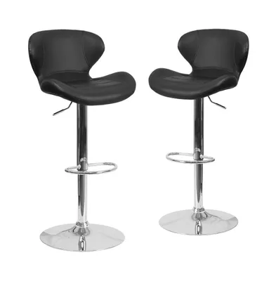 2 Pack Contemporary Vinyl Adjustable Height Barstool With Curved Back And Chrome Base