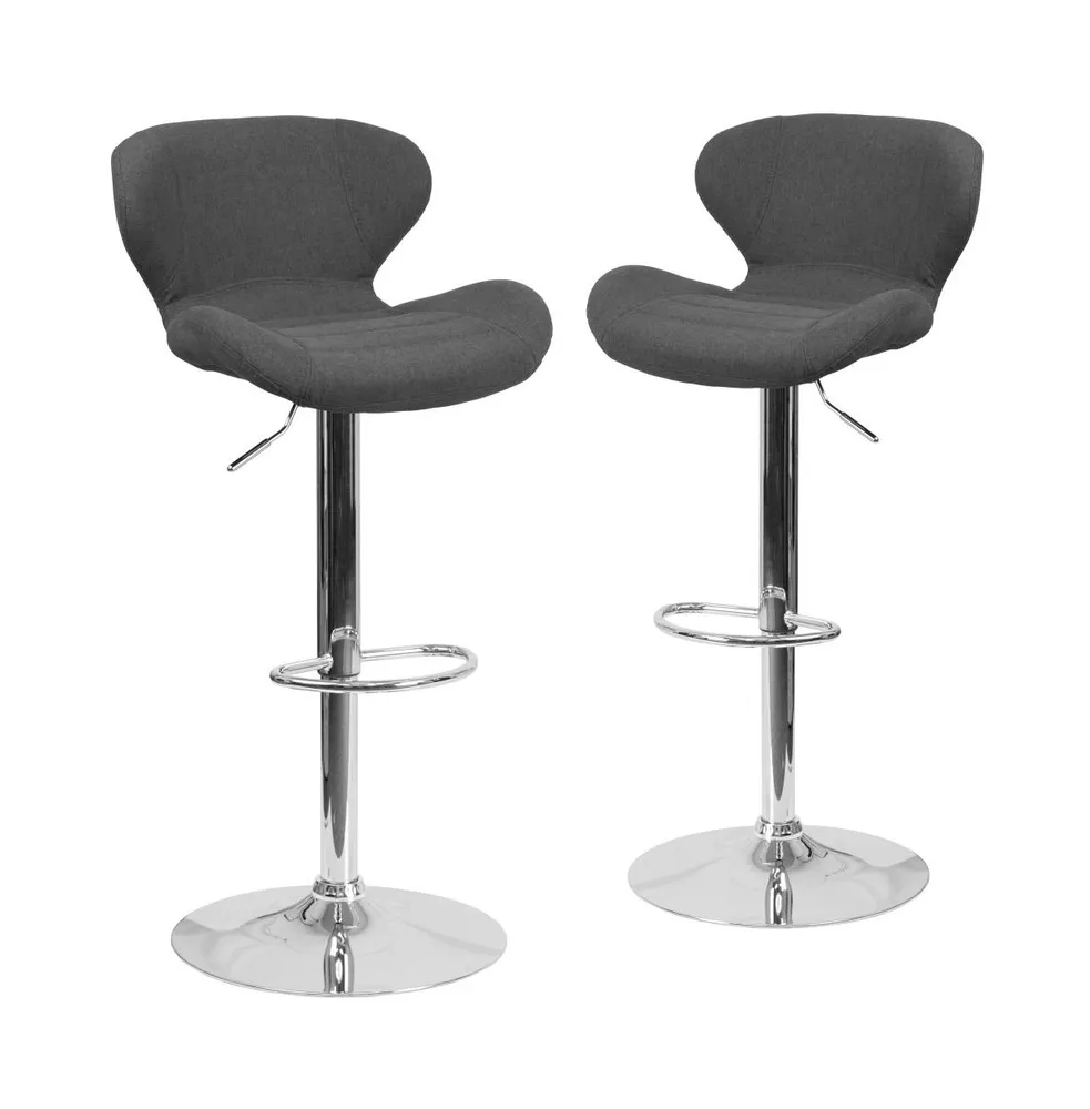 2 Pack Contemporary Vinyl Adjustable Height Barstool With Curved Back And Chrome Base