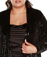 Belldini Black Label Plus Stretch Velvet Sequin Knit Duster Cardigan Sweater