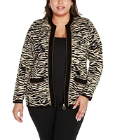 Belldini Black Label Plus Size Zebra Jacquard Sweater Jacket