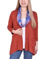 Ny Collection Petite 3-Fer Cardigan with Tank and Scarf Top