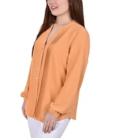 Ny Collection Petite Long Sleeve Pintuck Front Blouse