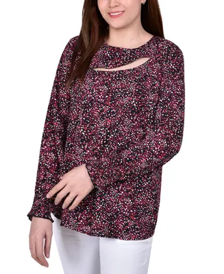 Ny Collection Petite Long Sleeve Dobby Blouse