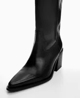 Mango Women's Plain Cowboy Leather Boots