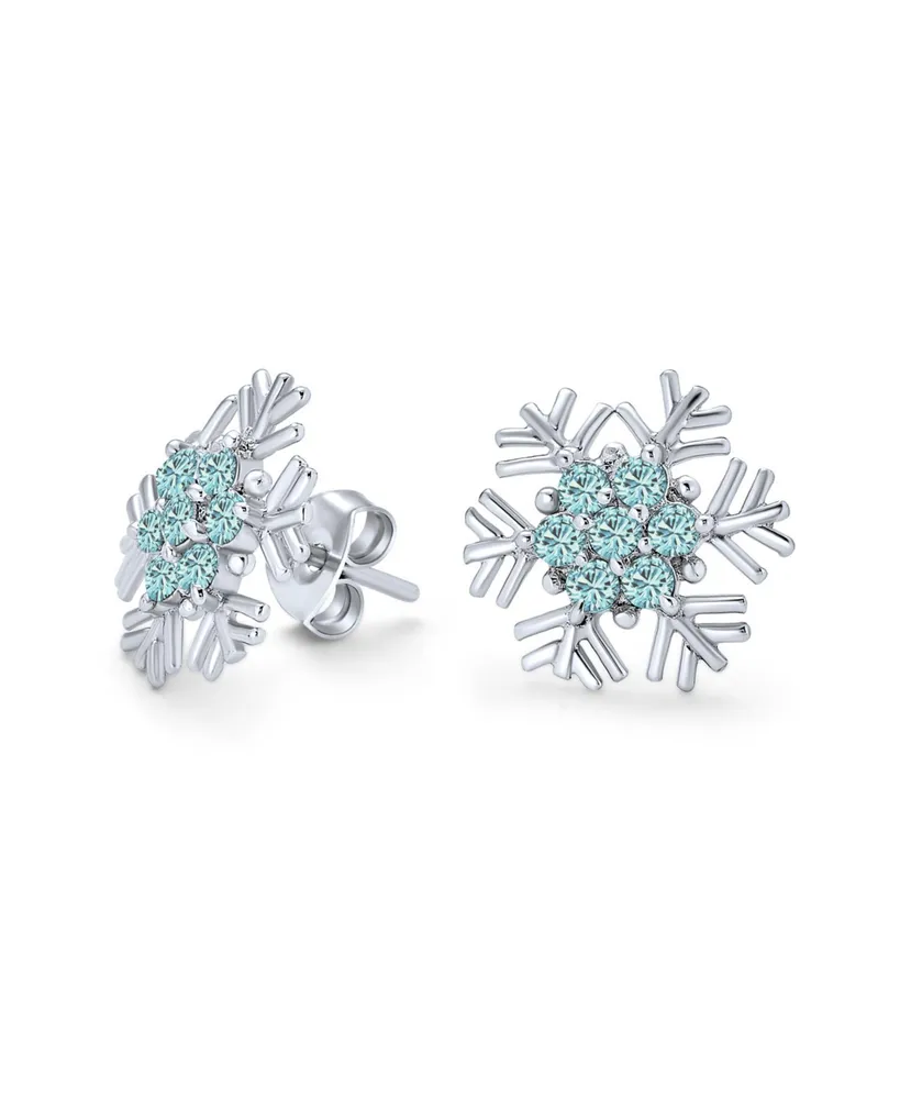 Bling Jewelry Cubic Zirconia Pave Clear or Blue Cz Christmas Holiday Party Snowflake Stud Earrings For Women Sterling Silver