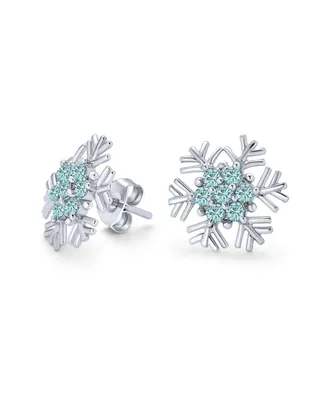 Bling Jewelry Cubic Zirconia Pave Clear or Blue Cz Christmas Holiday Party Snowflake Stud Earrings For Women Sterling Silver