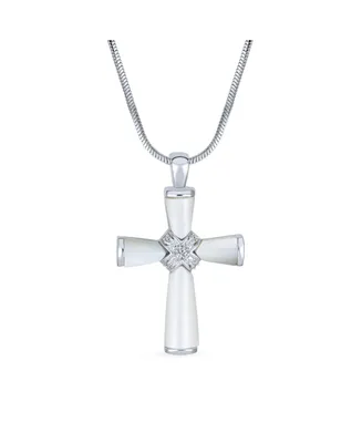 Religious Mother Of Pearl Mop Cross Pendant Necklace For Women For Teen Rhodium Plated Brass Snake Chain Included