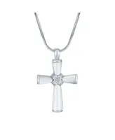 Bling Jewelry Religious Mother Of Pearl Mop Cross Pendant Necklace For Women For Rhodium Plated Brass Snake Chain Included