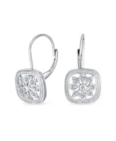 Bling Jewelry Square Art Deco Style Holiday Party Flower Christmas Winter Aaa Cubic Zirconia Encrusted Cz Snowflake Drop Lever Back Earrings Sterling