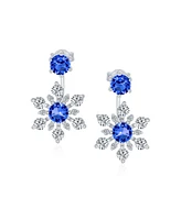 Bling Jewelry Holiday Party Winter Christmas Blue Cz 2 In 1 Ear Jackets Back Front Snowflake Stud Earrings Sterling Silver