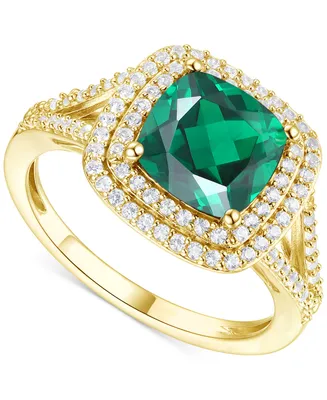 Lab-Grown Emerald (1-1/2 ct. t.w.) & White Sapphire (1/2 ct. t.w.) Ring in 14k Gold-Plated Sterling Silver