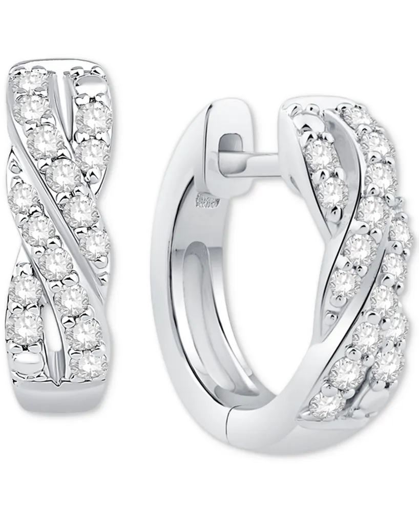 Diamond Twist Huggie Hoop Earrings (1/10 ct. t.w.) in 10k White Gold