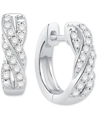 Diamond Twist Huggie Hoop Earrings (1/10 ct. t.w.) in 10k White Gold