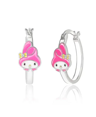 Hello Kitty Sanrio Silver Plated Enamel Hoop Earrings Officially Licensed - My Melody Pink