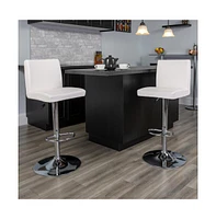 2 Pack Contemporary Vinyl Adjustable Height Barstool With Panel Back And Chrome Base