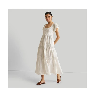 Womens Puff Sleeve Tiered Maxi Dress