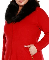 Belldini Black Label Plus Faux Fur Collar Cardigan