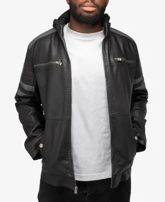 X-Ray Men's Grainy Polyurethane Leather Hooded Jacket with Faux Shearling Lining
