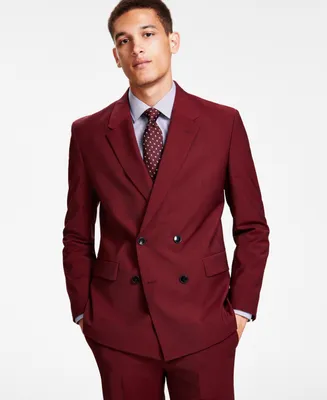 Hugo by Hugo Boss Men's Modern-Fit Dark Red Double-Breasted Suit Jacket