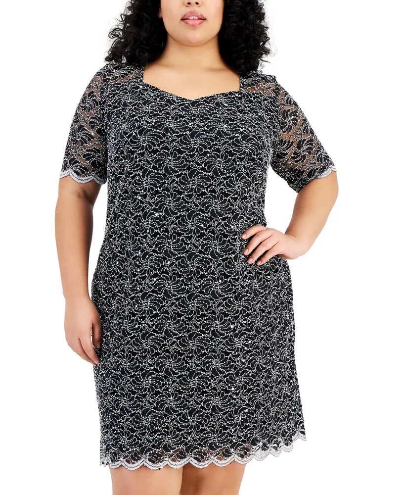 Connected Plus Size Sweetheart-Neck Lace Sheath Dress