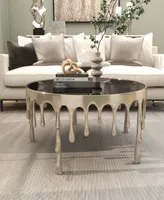 Rosemary Lane Aluminum Drip Coffee Table with Melting Designed Legs and Shaded Glass Top, 36" x 16"