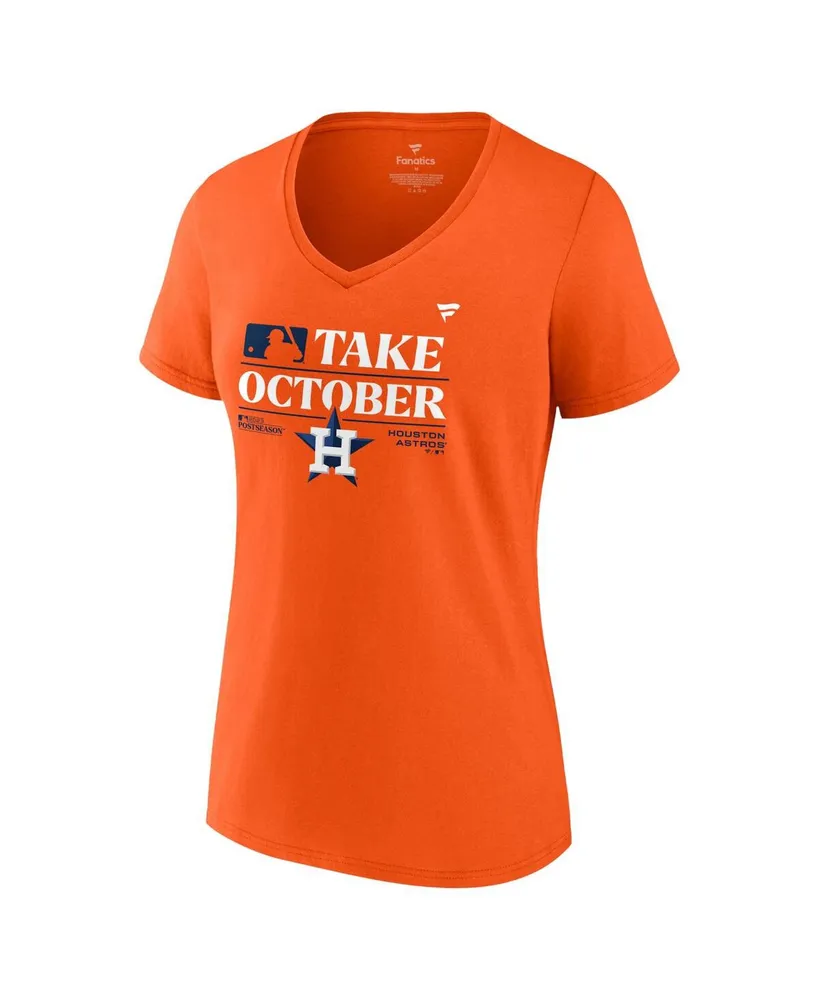 Women's Fanatics Orange Houston Astros 2023 Postseason Locker Room V-Neck T-shirt