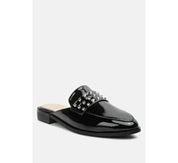 Rag & Co Yashta Womens Patent Studded Flat Mules